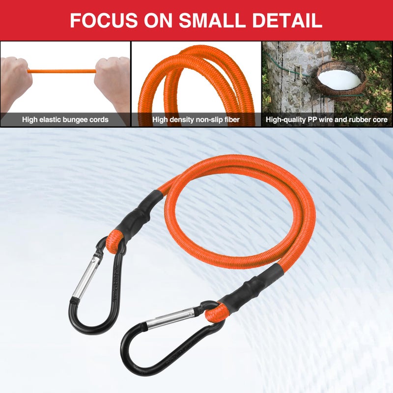 WORKPRO 24 Inch Bungee Cords with Hooks, 4 Pack Superior Rubber Heavy Duty Bungee Straps Strong Elastic Rope for Outdoor Tent, Luggage Rack, Camping, Cargo, RV, Bike, Transporting, Storage, Orange - Image 4