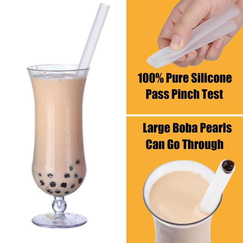 ALINK Reusable Clear Silicone Boba Straws, 4-Pack Extra Wide Smoothie Straws for Bubble Tea/Shakes/Tapioca Pearls with Cleaning Brush and Carrying Case - Image 4