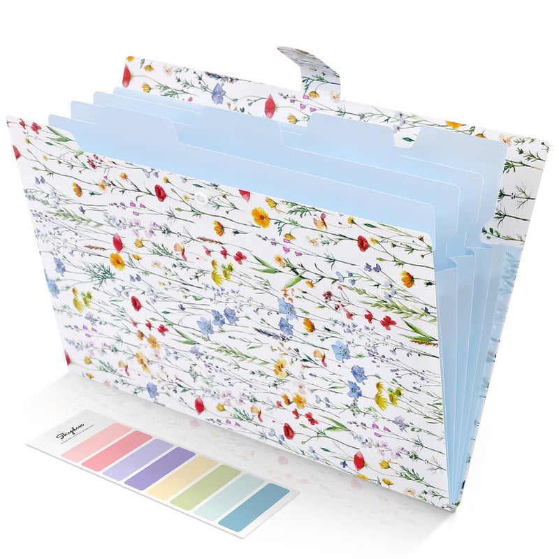 SKYDUE Expanding File Folder with 5 Pockets, Accordion File Organizer,Portable Receipt Paper Documents Organizer,Letter Size Filing Folder School Office Supplies,FreshWhite - Image 1