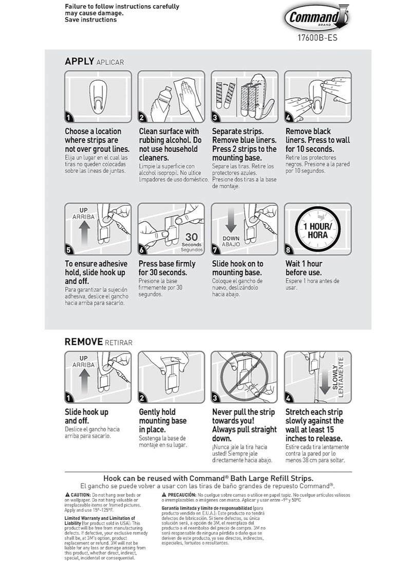 Command Jumbo Bathroom Wall Hook With Water-Resistant Adhesive Strips - Image 2