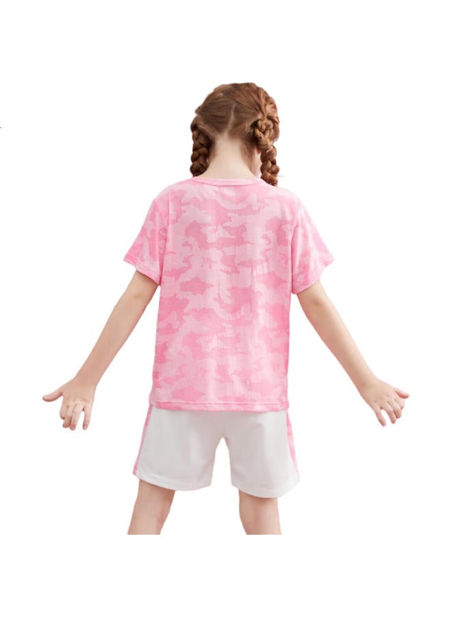 Ask Junior Girls' Set, Summer Thin Short-Sleeve T-Shirt, Children'S Quick-Dry Running Two-Piece Set, Pink, 170 - Image 2