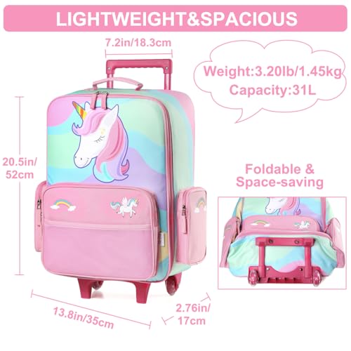 VASCHY Kids Luggage for Girls, Cute Rolling Travel Carry on Suitcase for Toddlers/Children with Wheels 18inch Unicorn - Image 4