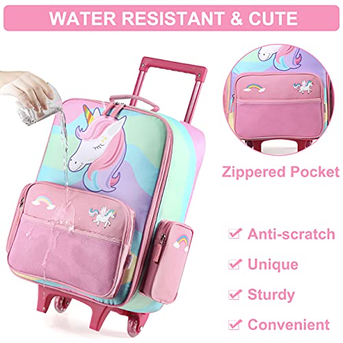 VASCHY Kids Luggage for Girls, Cute Rolling Travel Carry on Suitcase for Toddlers/Children with Wheels 18inch Unicorn - Image 3