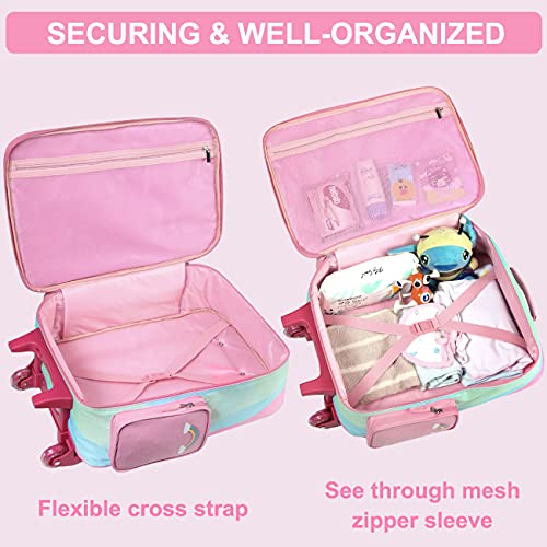 VASCHY Kids Luggage for Girls, Cute Rolling Travel Carry on Suitcase for Toddlers/Children with Wheels 18inch Unicorn - Image 2