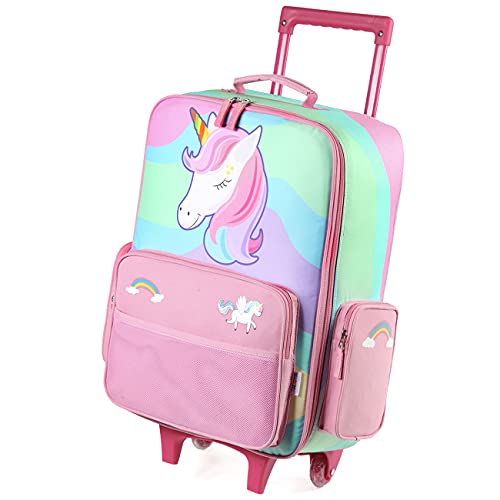 VASCHY Kids Luggage for Girls, Cute Rolling Travel Carry on Suitcase for Toddlers/Children with Wheels 18inch Unicorn - Image 1