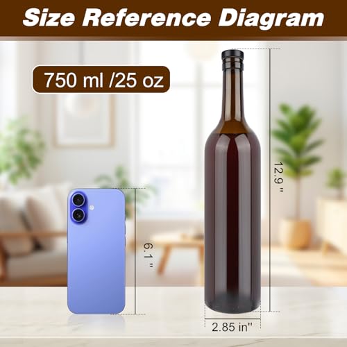 GUANENA 8 Pack 750ml Dark Amber Glass Bottles with Cork Lids and PVC Shrink Capsules, Empty Home Brewing Wine Bottles with Funnel for Sparkling Wine, Juice, Kombucha, Beverages - Image 2