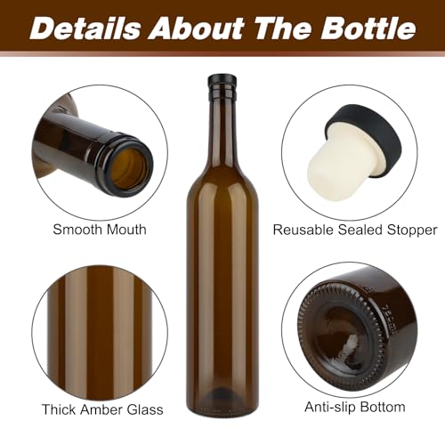 GUANENA 8 Pack 750ml Dark Amber Glass Bottles with Cork Lids and PVC Shrink Capsules, Empty Home Brewing Wine Bottles with Funnel for Sparkling Wine, Juice, Kombucha, Beverages - Image 3