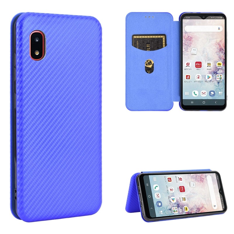 HuHa Protective Cover For Samsung Galaxy A20 (SC-02M) SCV46 Carbon Fiber Texture Horizontal Flip TPU + PC + PU Leather Case with Rope & Card Slot(Blue) - Image 1