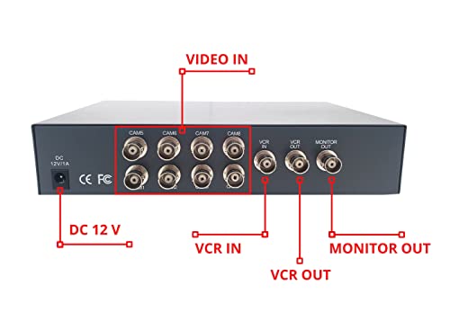 Evertech 8 Channel Analog CCTV Video Multiplexer Color Quad Processor Screen Splitter with Remote Control - Image 3