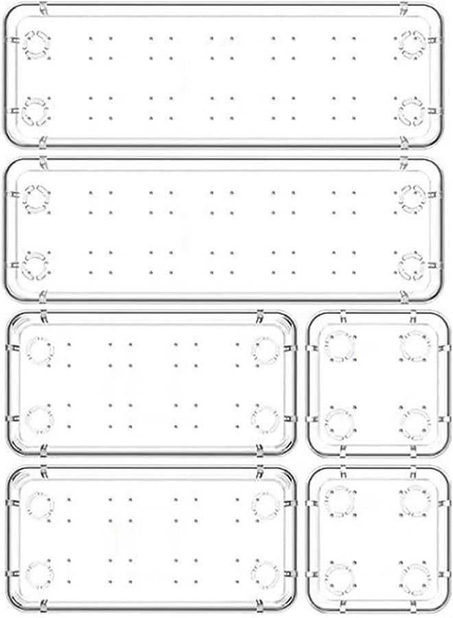 RUSHIL WERE 6-Piece Clear Desk Drawer Organizer Trays Set, Unbreakable Plastic Storage Containers, Bins, Bathroom Drawer Tray, Multi-Size Dividers for Office and Home Organization, 6-Piece Set - Image 1