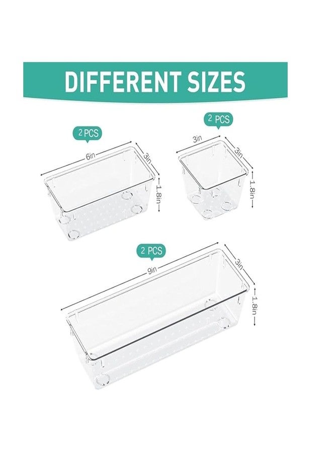 RUSHIL WERE 6-Piece Clear Desk Drawer Organizer Trays Set, Unbreakable Plastic Storage Containers, Bins, Bathroom Drawer Tray, Multi-Size Dividers for Office and Home Organization, 6-Piece Set - Image 3