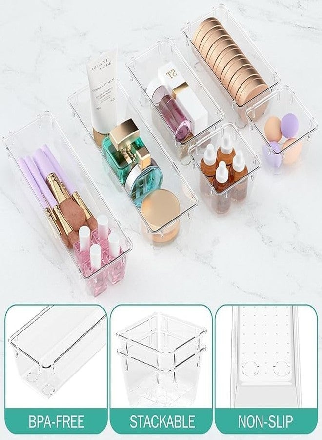 RUSHIL WERE 6-Piece Clear Desk Drawer Organizer Trays Set, Unbreakable Plastic Storage Containers, Bins, Bathroom Drawer Tray, Multi-Size Dividers for Office and Home Organization, 6-Piece Set - Image 2