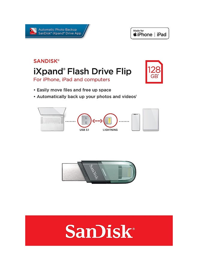 sandisk 128Gb Ixpand Flash Drive Flip Usb 3.1 Gen 1 For Iphone/Ipad Sdix90N 128G Gn6Nn,Read Speed-400 MBps Black, Gn6Ne 128 GB - Image 2