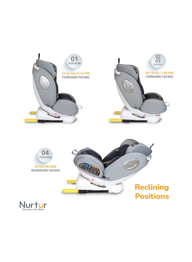 Nurtur Ultra Baby 4 in 1 Car Seat  ISOFIX  9-Level Adjustable Headrest and Canopy  Upto 36kg Shiny Grey - Image 5