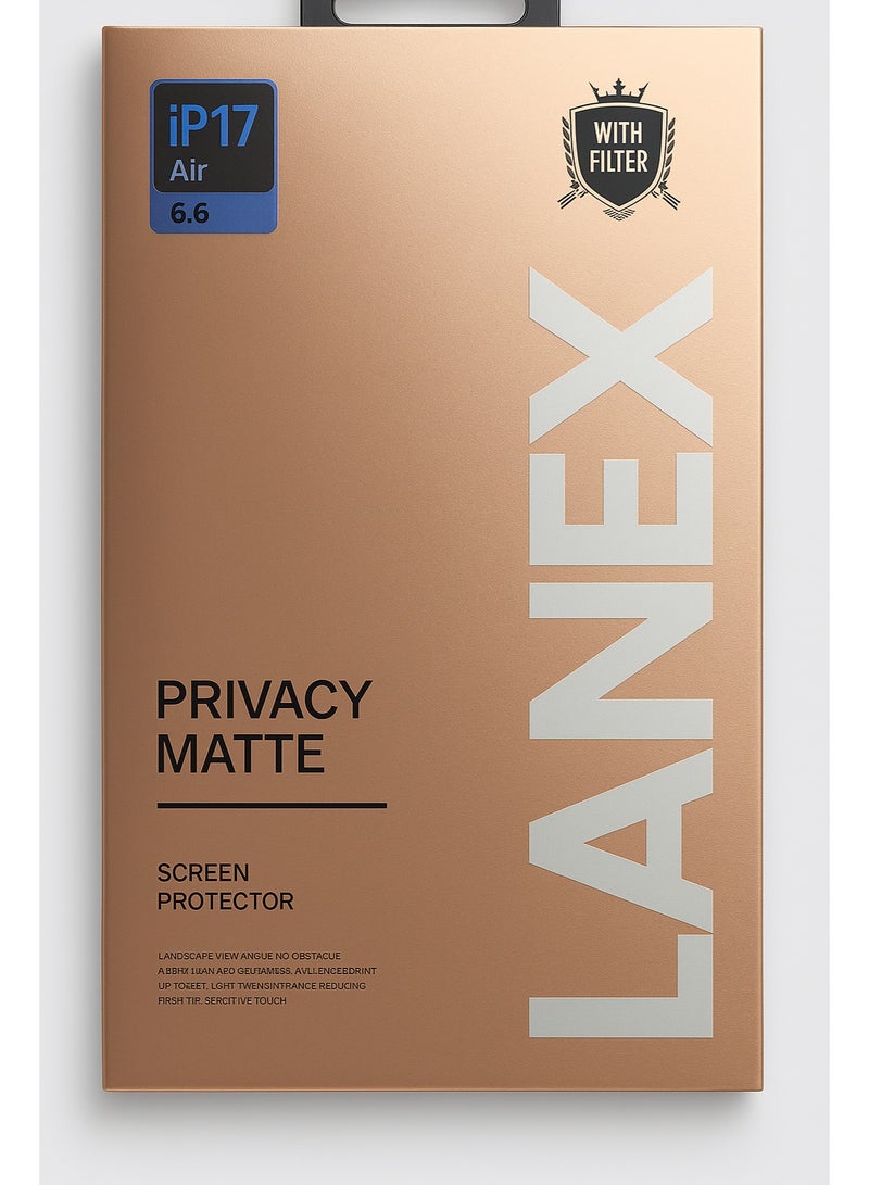 LANEX Privacy Matte Screen Protector for iPhone 17 Air 6.6” – Anti-Spy Matte Finish with Filter - Image 2