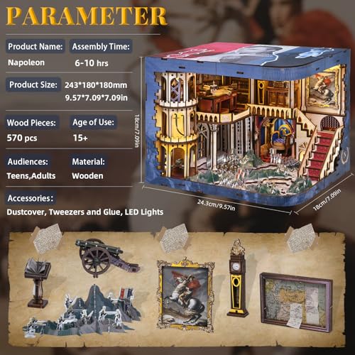 CCCDF Book Nook Kit 3D Wooden Puzzle for Adults Teens DIY Miniature Dollhouse Kit Booknook Tiny House Bookshelf Decor Gifts for Family Friends Napoleon - Image 5