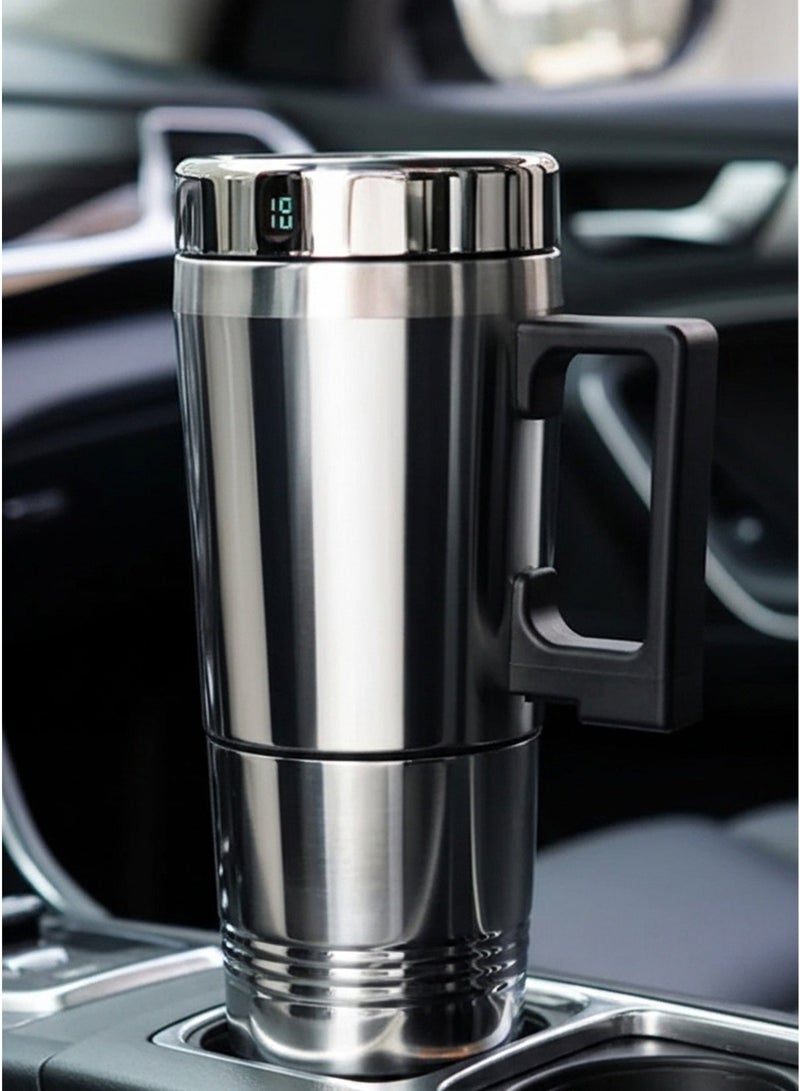 Car Electric Kettle Smart Heating Cup Made Of Stainless Steel 300ml Capacity 24V Portable For Water Coffee And Milk Heating Insulated Thermal Cup With Power Cable Suitable For Travel And Winter Trips Durable Leak Proof Design - Image 1