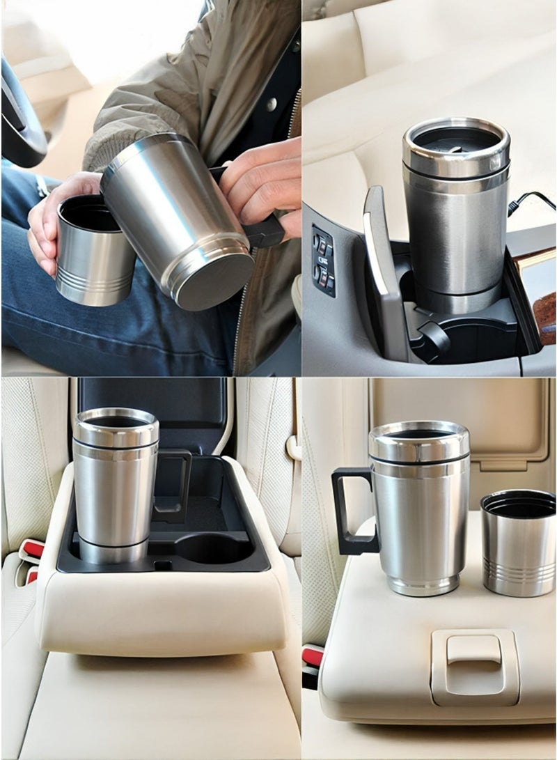 Car Electric Kettle Smart Heating Cup Made Of Stainless Steel 300ml Capacity 24V Portable For Water Coffee And Milk Heating Insulated Thermal Cup With Power Cable Suitable For Travel And Winter Trips Durable Leak Proof Design - Image 2