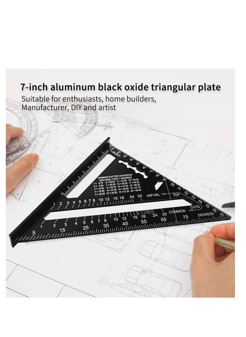 SYOSI - Triangle Ruler, Black Square Protractor, High Precision Aluminum Alloy Triangle Ruler, Layout Measuring Tool for Engineer Carpenter Home Builders, Artist 7 Inch Metric and Imperial - Image 1