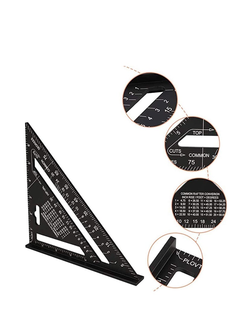 SYOSI - Triangle Ruler, Black Square Protractor, High Precision Aluminum Alloy Triangle Ruler, Layout Measuring Tool for Engineer Carpenter Home Builders, Artist 7 Inch Metric and Imperial - Image 1