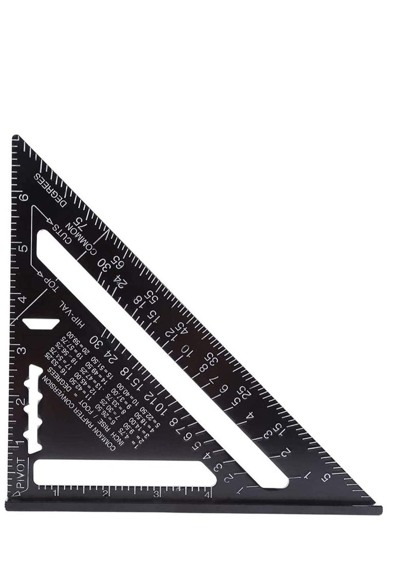 SYOSI - Triangle Ruler, Black Square Protractor, High Precision Aluminum Alloy Triangle Ruler, Layout Measuring Tool for Engineer Carpenter Home Builders, Artist 7 Inch Metric and Imperial - Image 1