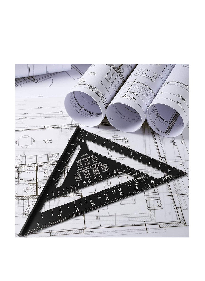 SYOSI - Triangle Ruler, Black Square Protractor, High Precision Aluminum Alloy Triangle Ruler, Layout Measuring Tool for Engineer Carpenter Home Builders, Artist 7 Inch Metric and Imperial - Image 1