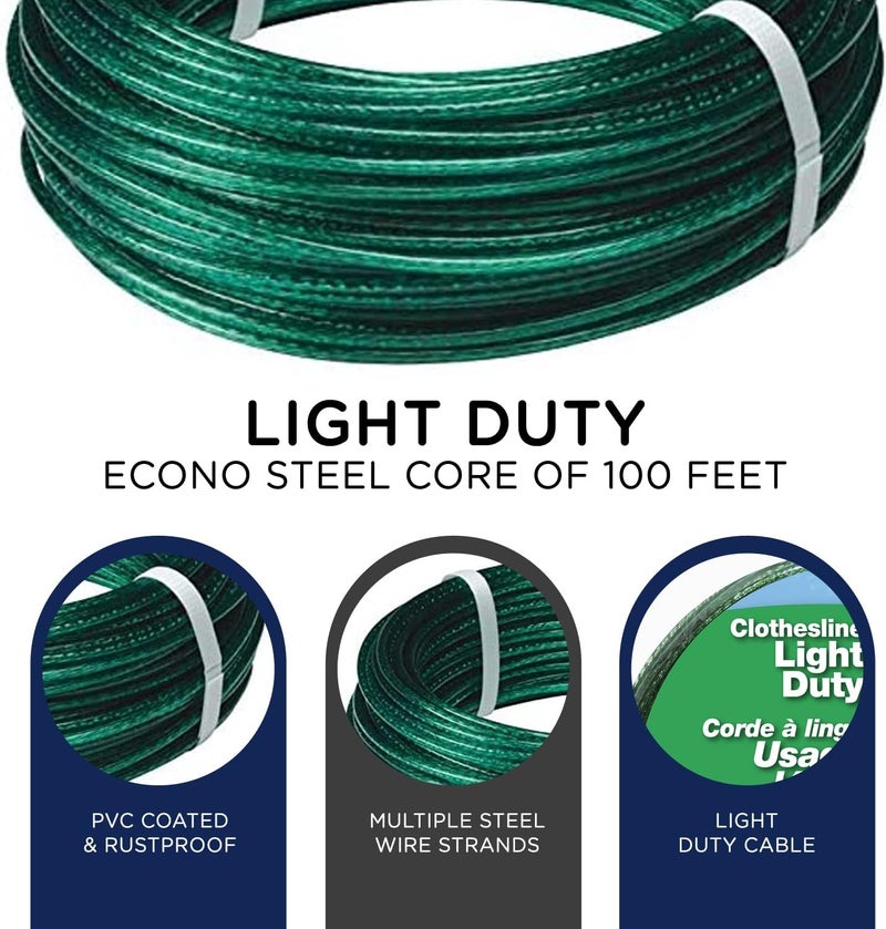 Strata Clothesline - Galvanized Steel Cable - PVC Coasting (100', Green) - Image 2