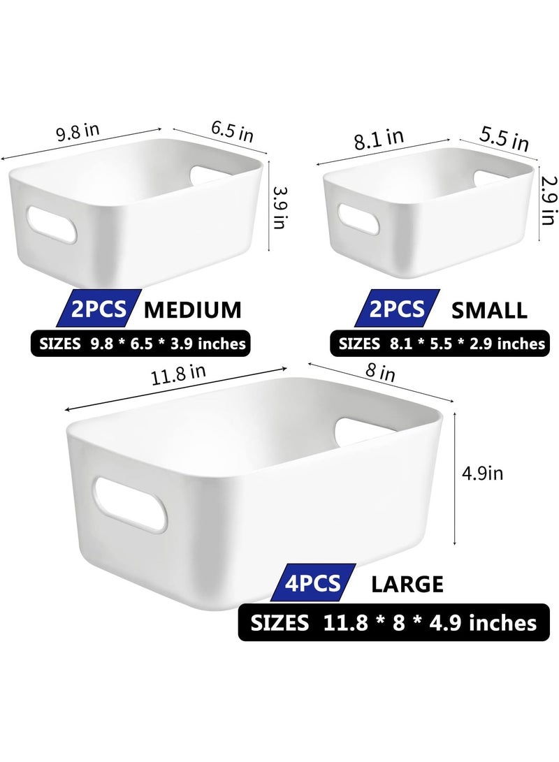 8-pack White Plastic Storage Basket,Bins for Organization and Storage for Versatile Home Edit Containers,11 inch Cube Storage Boxes for Office Kitchen Bathroom (3size small Medium large) - Image 5