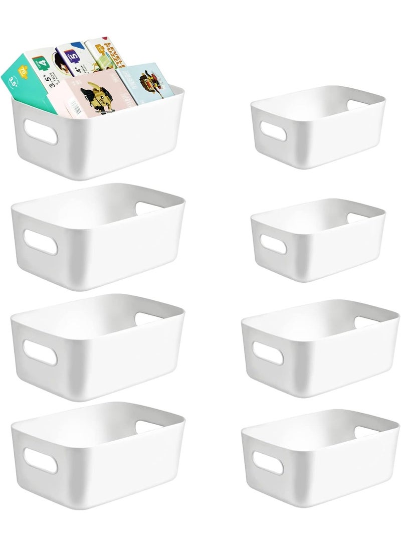 8-pack White Plastic Storage Basket,Bins for Organization and Storage for Versatile Home Edit Containers,11 inch Cube Storage Boxes for Office Kitchen Bathroom (3size small Medium large) - Image 1
