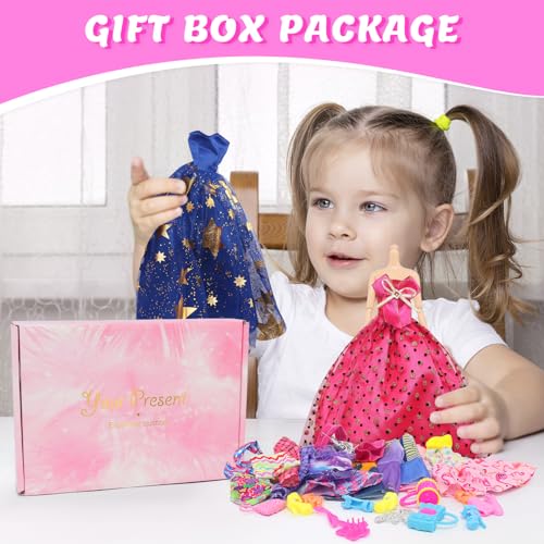 Ecore Fun 101 Pcs Doll Clothes and Accessories Set for 115 Inch Dolls 5 Wedding Gowns 12 Fashion Dresses 2 Tops 2 Pants 2 Swimsuits 10 Shoes and Other Accessories Dress up Toys for Girls Kids - Image 5