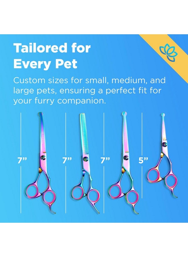 Equinox International Equinox Dog Grooming Scissors & Deshedder - 7 in 1 Pet Grooming Scissors Set with undercoat brush - Curved Dog Scissors with safety tips - Includes Thinning & Rounded Shears - For dogs & cats - Image 3