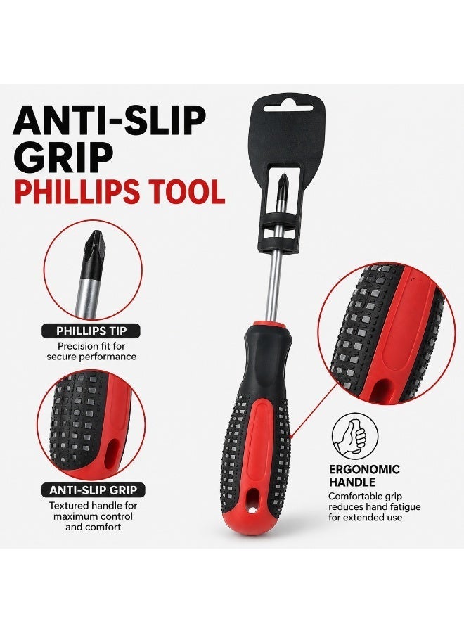 PH2 x 100mm Phillips Screwdriver, Long Shaft Cross Head Hand Tool With Anti-Slip Black Red Comfort Grip Handle For DIY, Home Repair, Furniture & Workshop Use - Image 5