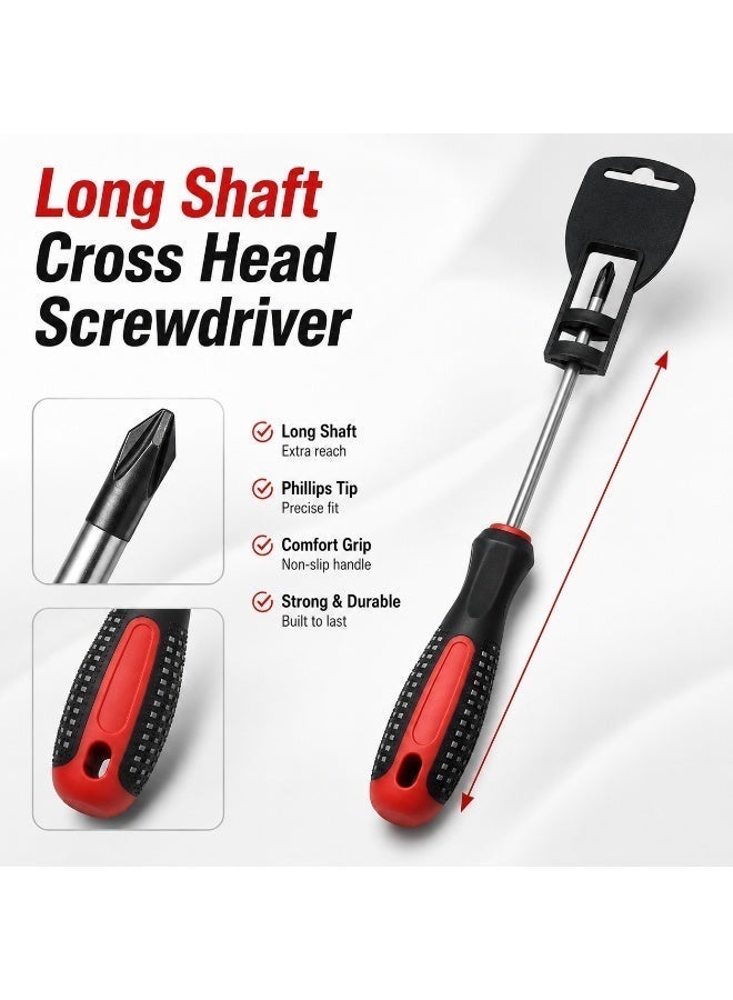 PH2 x 100mm Phillips Screwdriver, Long Shaft Cross Head Hand Tool With Anti-Slip Black Red Comfort Grip Handle For DIY, Home Repair, Furniture & Workshop Use - Image 2