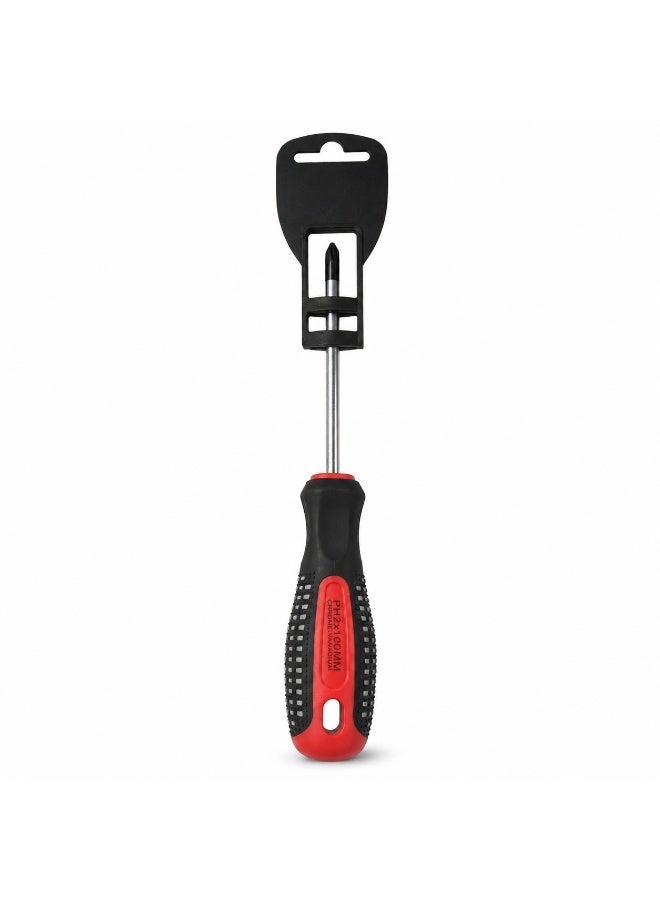 PH2 x 100mm Phillips Screwdriver, Long Shaft Cross Head Hand Tool With Anti-Slip Black Red Comfort Grip Handle For DIY, Home Repair, Furniture & Workshop Use - Image 3
