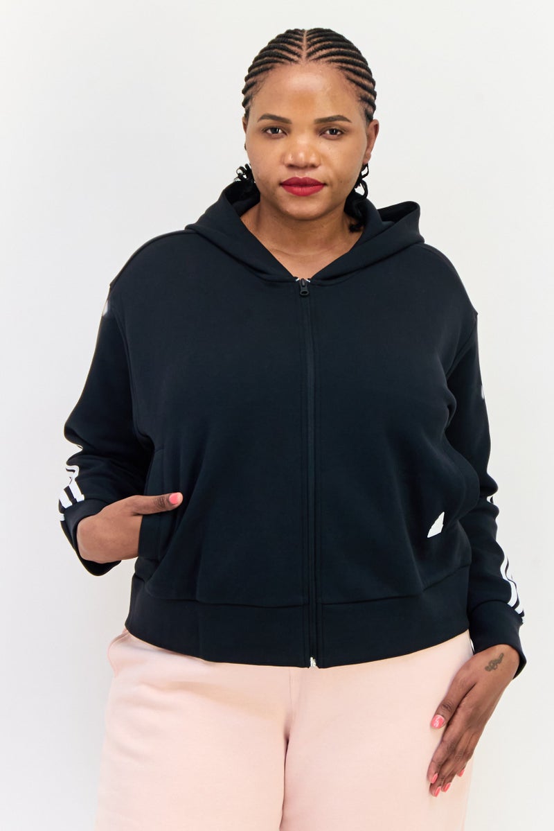 Adidas Women Plus Size Long Sleeve Outdoor Full Zip Hoodie, Black - Image 1