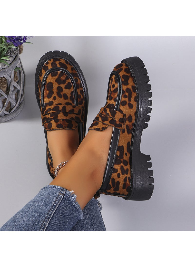 Generic - Plus Size Loafer Shoes 2024 New Fashionable Velvet Leopard Print Women brown leopard print - Image 1