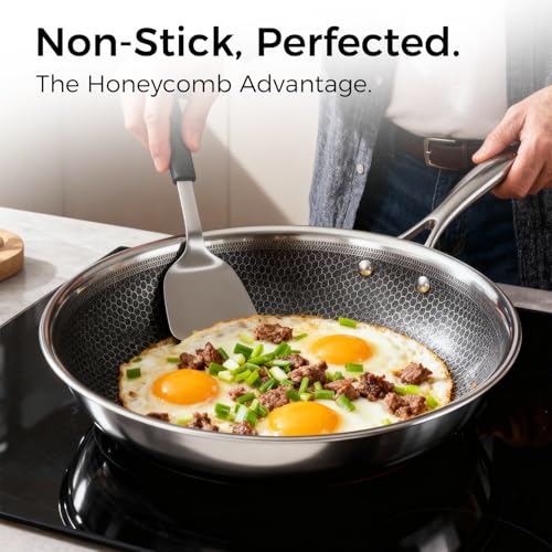 Cyrder Nonstick Pots and Pans Set, 14 Piece Hybrid Hex Non Stick Stainless Steel Cookware with Frying Pans, Saute Pan, Saucepans & Stock Pot - Induction Compatible, Dishwasher &Oven Safe, PFOA Free - Image 3