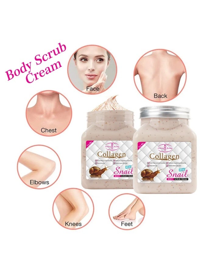 Aichun beauty 500ml Collagen Snail Body Scrub Cream Brightening Exfoliating Scrub No Harm Multifunctional Easy To Use Non irritating Convenient Exfoliate Universal Snail Cream Exfoliation Cream Scrub Collagen Face Scrub - Image 2