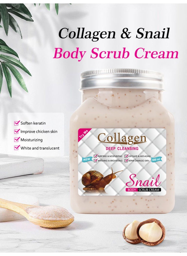 Aichun beauty 500ml Collagen Snail Body Scrub Cream Brightening Exfoliating Scrub No Harm Multifunctional Easy To Use Non irritating Convenient Exfoliate Universal Snail Cream Exfoliation Cream Scrub Collagen Face Scrub - Image 4