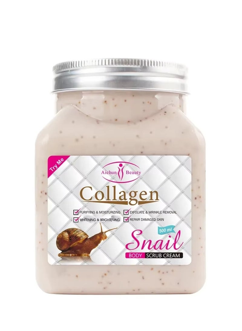 Aichun beauty 500ml Collagen Snail Body Scrub Cream Brightening Exfoliating Scrub No Harm Multifunctional Easy To Use Non irritating Convenient Exfoliate Universal Snail Cream Exfoliation Cream Scrub Collagen Face Scrub - Image 1