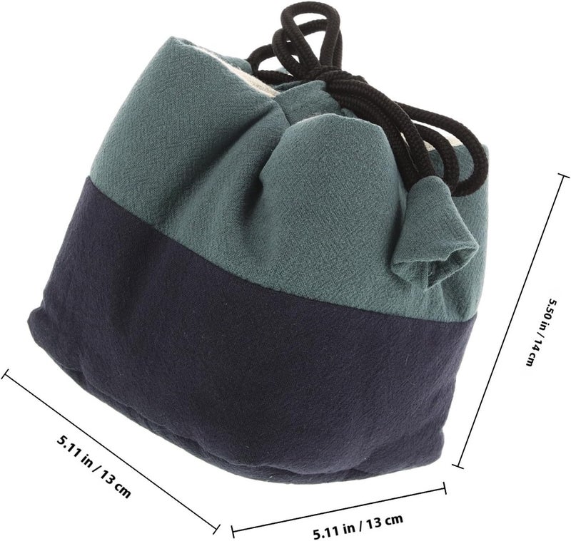 Large Drawstring Tea Set Storage Bag, Portable Fabric Teapot and Teacup Carrier Pouch, Household Travel Teaware Organizer in Green and Navy Blue - Image 2
