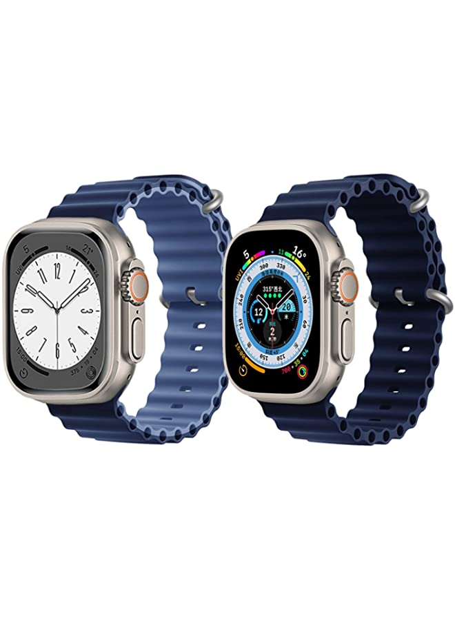 IAF Silicone Ocean Band Strap for Apple Watch Ultra 8 49mm Navy Blue/Blue Double Side Strap with Navy Blue Single Color Strap Set of 2
