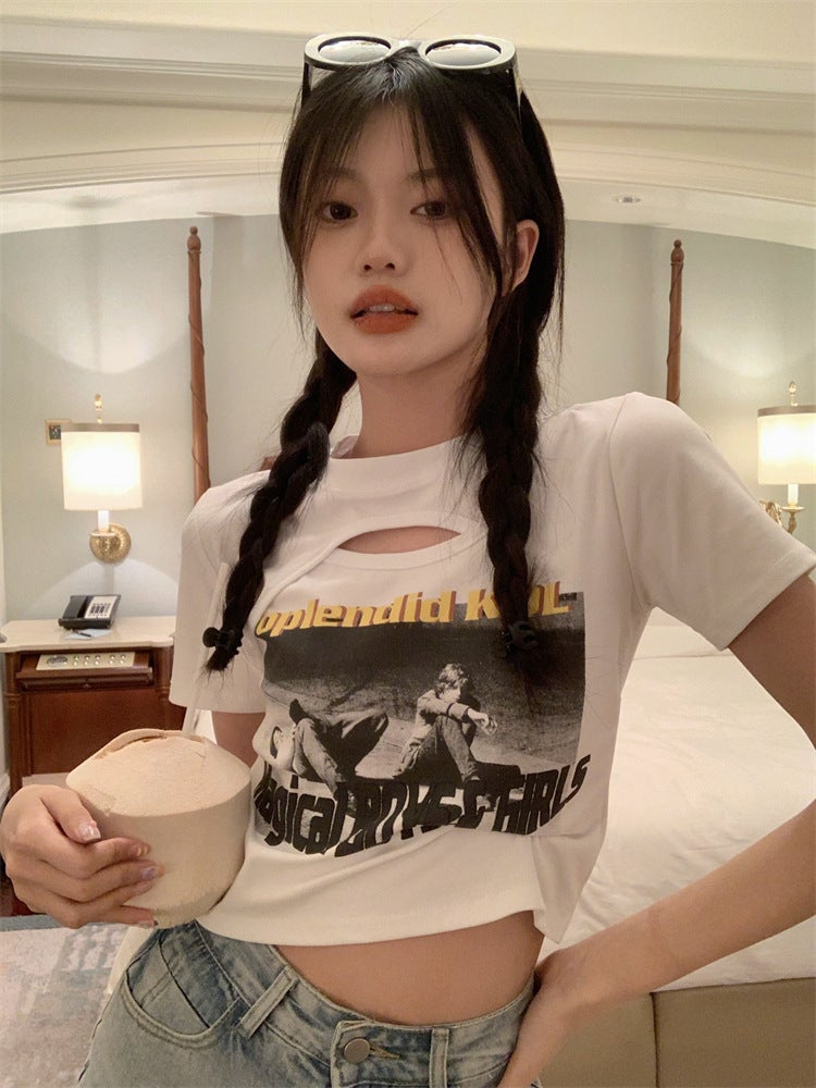 BM Style Short Hot Girl T-Shirt Women's 2025 Summer American-style Slim-fit Short-sleeved Sweet and Hot Slim-fit Design Student Top - Image 1