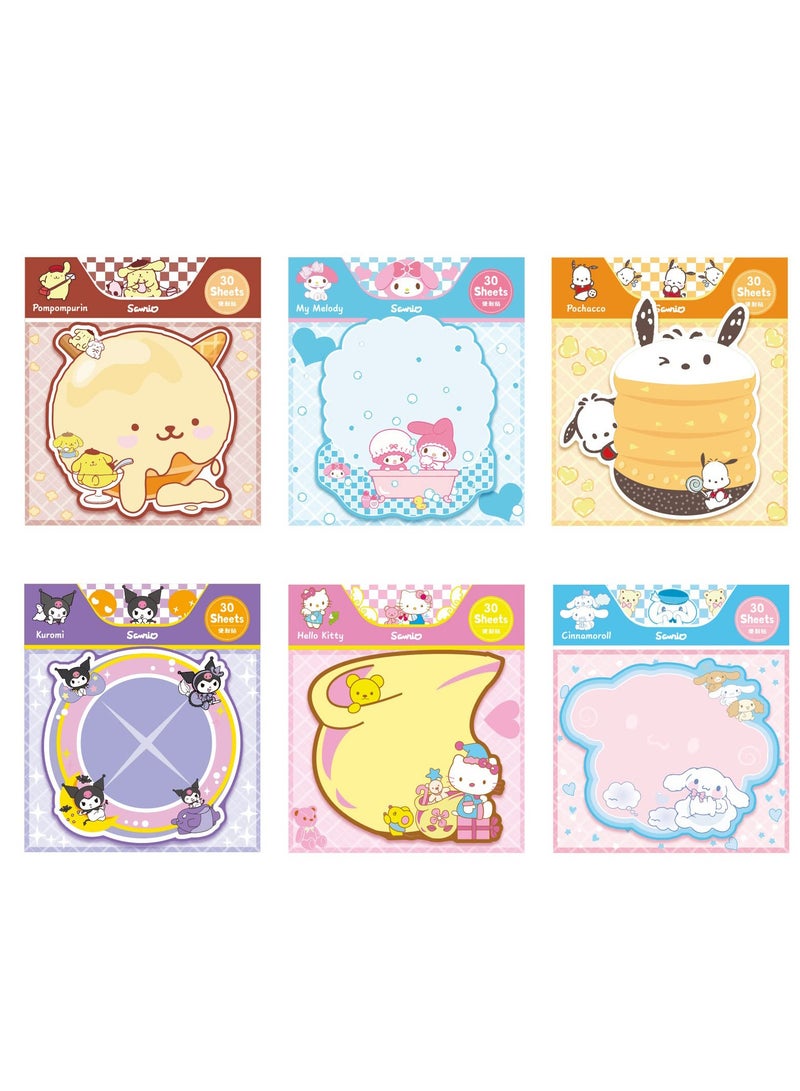 SYOSI 6 Pack Cute Sticky Notes Kawaii Sticky Notes Cute Stationary Cartoon Series Self-Stick Note Pads Fun Office Supplies Sticky Note Set for Office, School and Home(180 Sheets) - Image 1