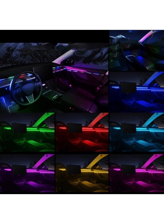 طقم إضاءة محيطية داخلية للسيارة بتقنية الألياف الضوئية وRGB (14 في 1) – شرائط إضاءة LED متعددة الألوان بجهد 12 فولت مع 7 أوضاع لتغيير الألوان بنمط "التنفس"، وإضاءة ديكور داخلية مرنة للسيارات وسيارات الدفع الرباعي والشاحنات. - Image 4