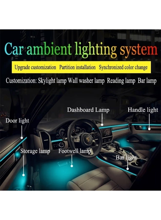 طقم إضاءة محيطية داخلية للسيارة بتقنية الألياف الضوئية وRGB (14 في 1) – شرائط إضاءة LED متعددة الألوان بجهد 12 فولت مع 7 أوضاع لتغيير الألوان بنمط "التنفس"، وإضاءة ديكور داخلية مرنة للسيارات وسيارات الدفع الرباعي والشاحنات. - Image 2