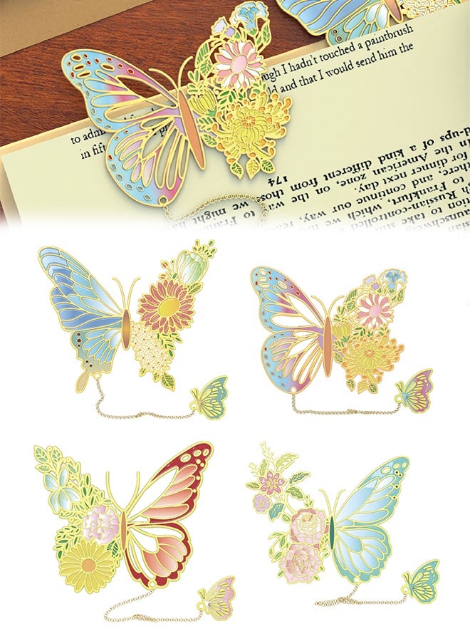 Lemon 4Pcs Metal Bookmarks for Women, Butterfly Bookmark with Tassel, Chinese Style Hollow Ancient Style Teacher's Day Bookmark, Exquisite Brass Creative Gift for Women Book Lovers Teacher - Image 1