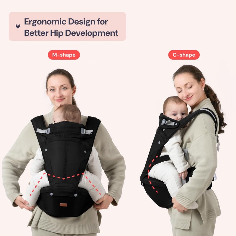 BabbleRoo Grow Carrier  6in1 Baby Carrier with Hip Seat Ergonomic Cozy  Adjustable Toddler Carrier 750 lbs with Hip  Lumbar Support Hood for Sun Protection Newborn to Toddler Black - Image 3