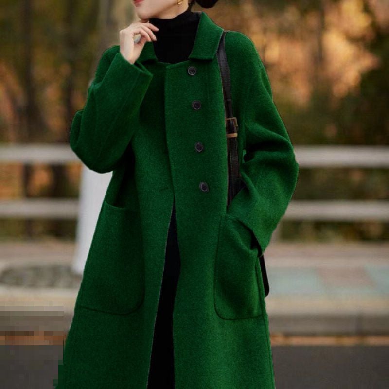 Cross-border plus size Womens Wool Coat Womens Mid-length 2024 Autumn and Winter New Loose High-end Double-sided Fluffy Trend Green