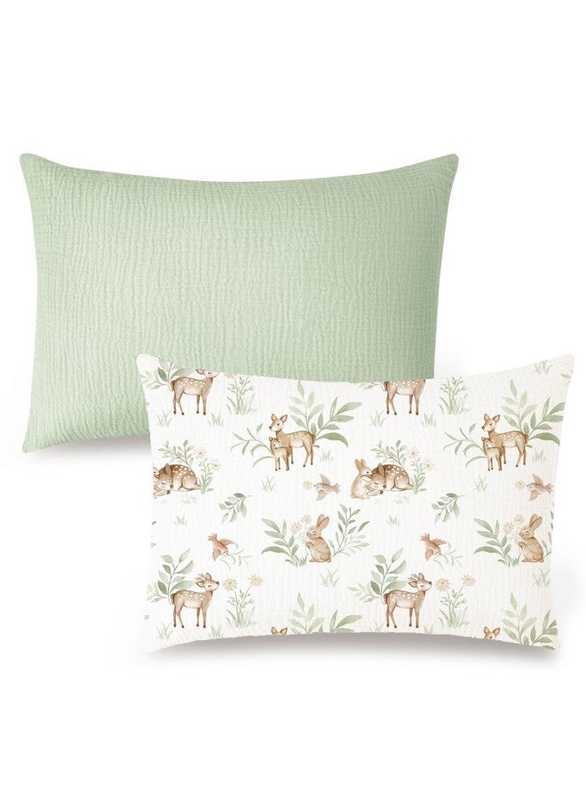 Konssy Muslin Toddler Pillowcase 13"x18", 2 Pack 100% Cotton Toddler Pillow Case for Kids, Boys, Girls, Soft & Snug Fit Baby Pillow Covers with Envelope Closure (Woodland,Sage)
